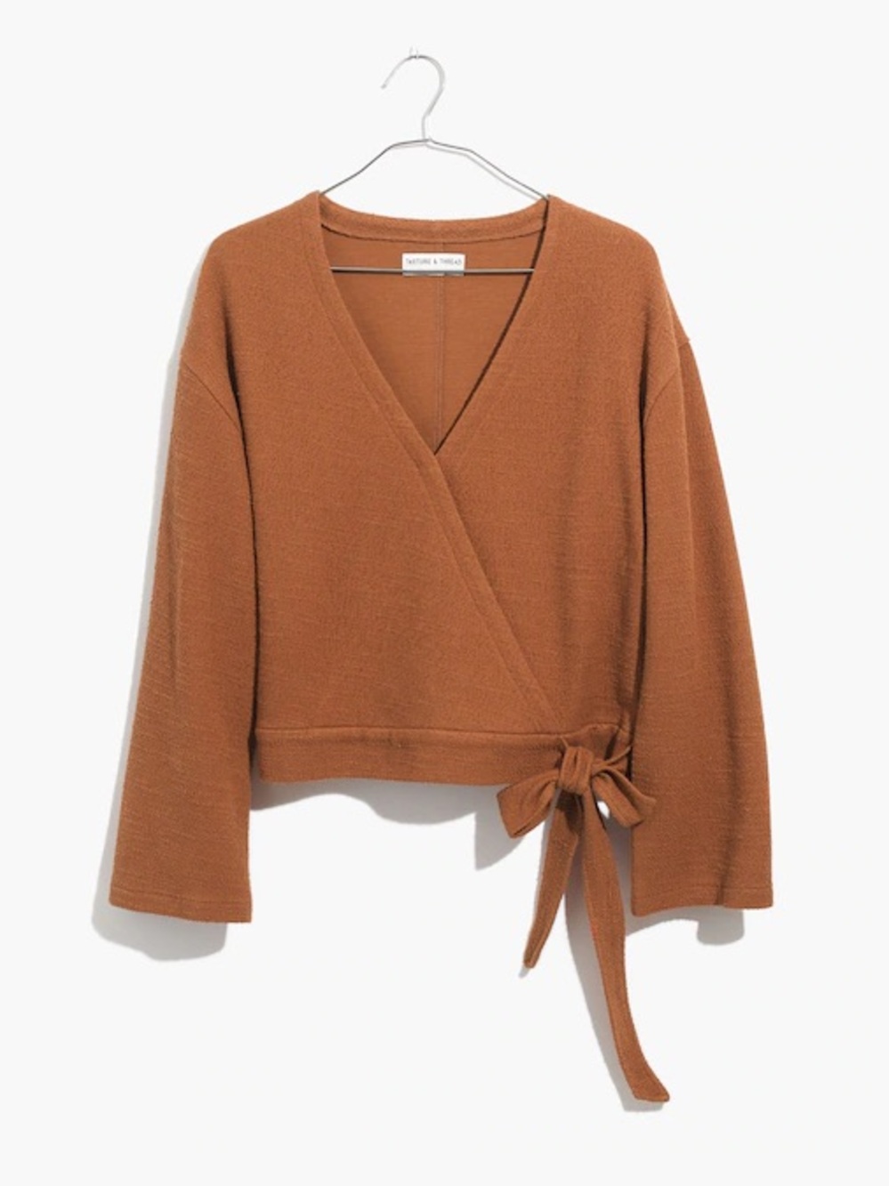 Madewell Texture & Thread Cotton Cropped Wrap Tie Waist Top | Cedar | Medium